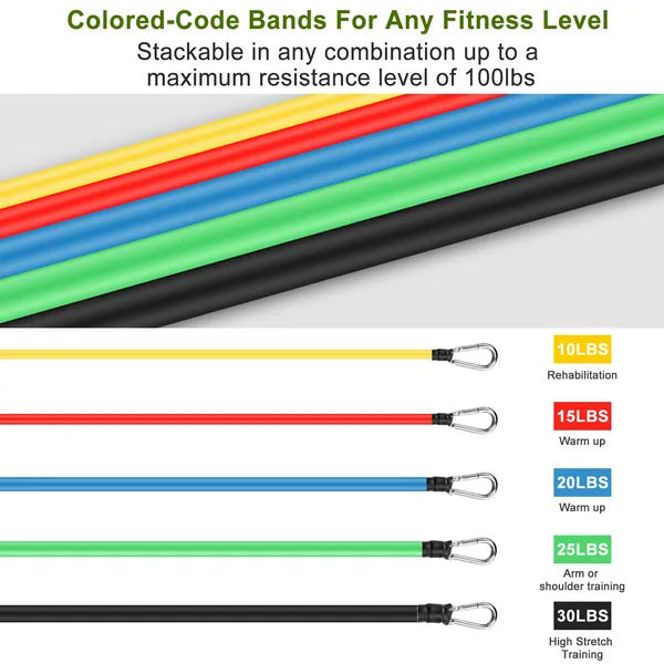 11Pc Resistance Tube Bands Set