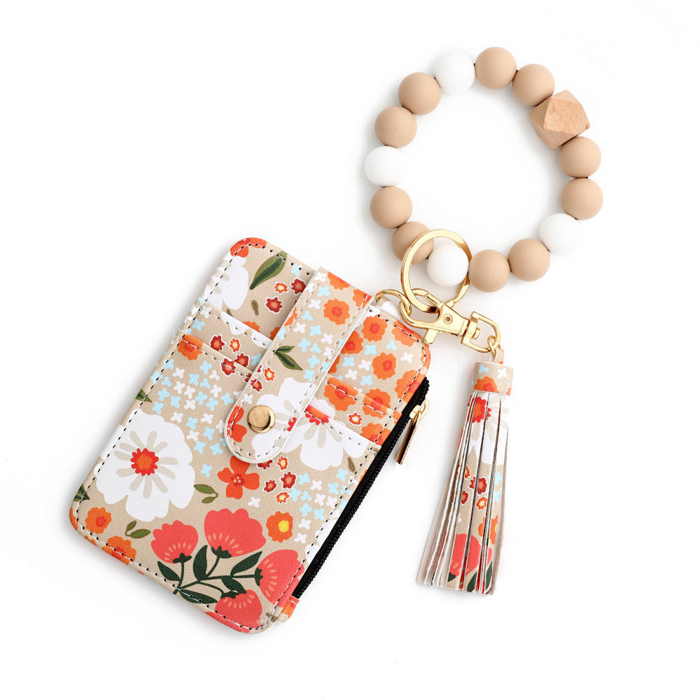 Floral Print Leather Card Bag