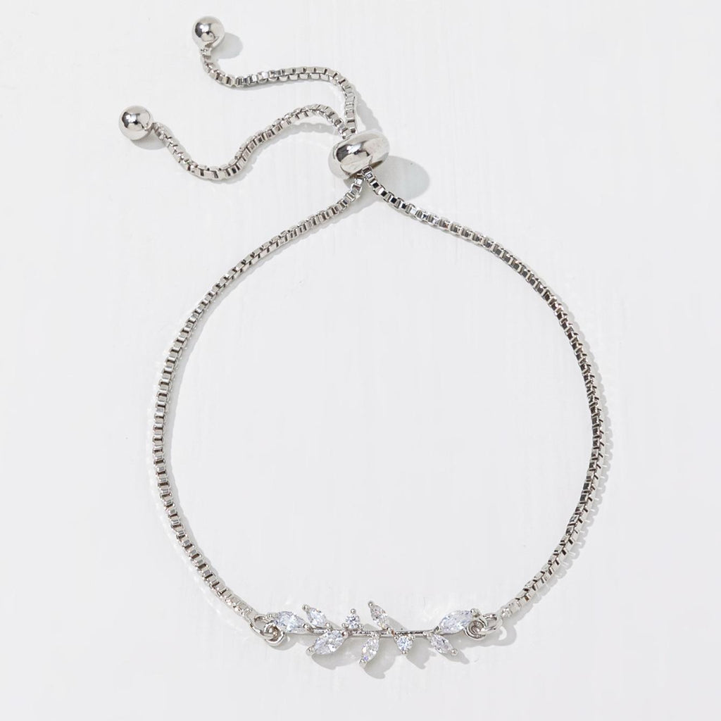 2pcs Silver Horse Eye Crystal Zircon Fashion Leaf Bracelet And Ring Set