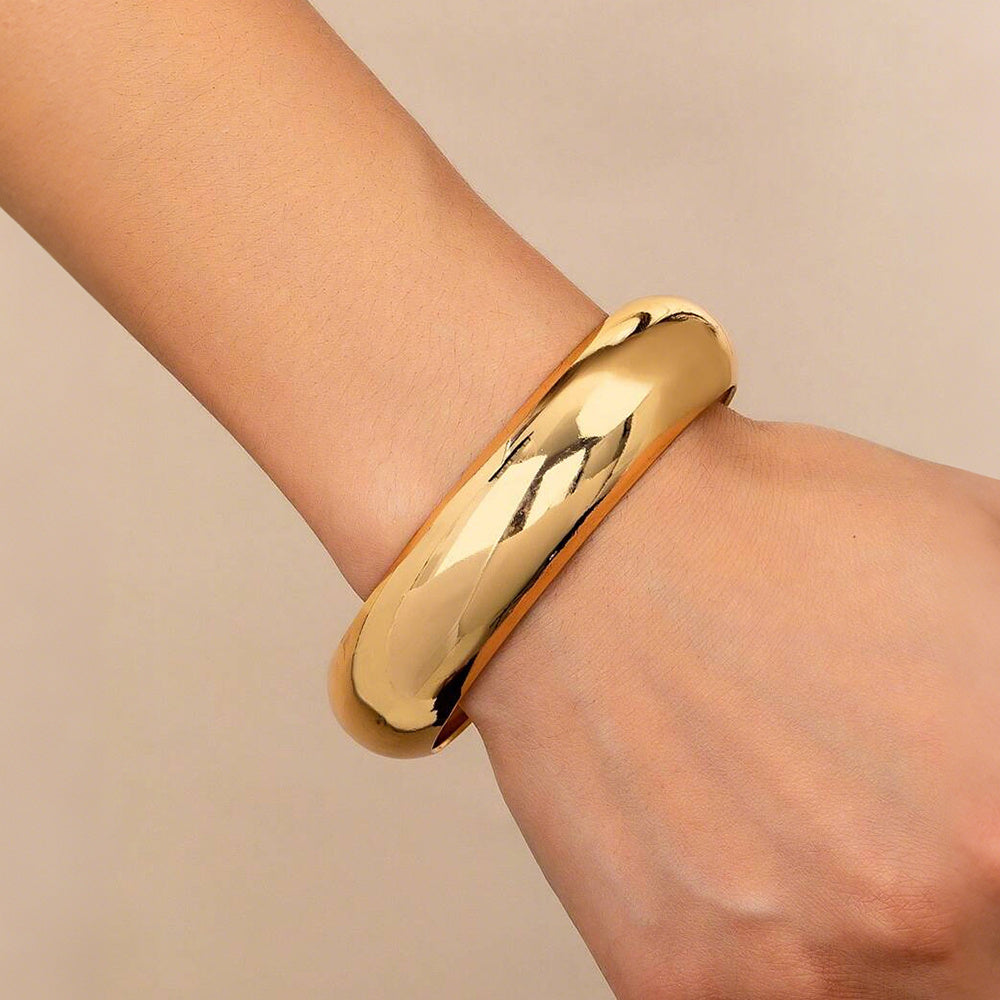 1pc Fashionable 18k Gold Plated Smooth Bangle Bracelet