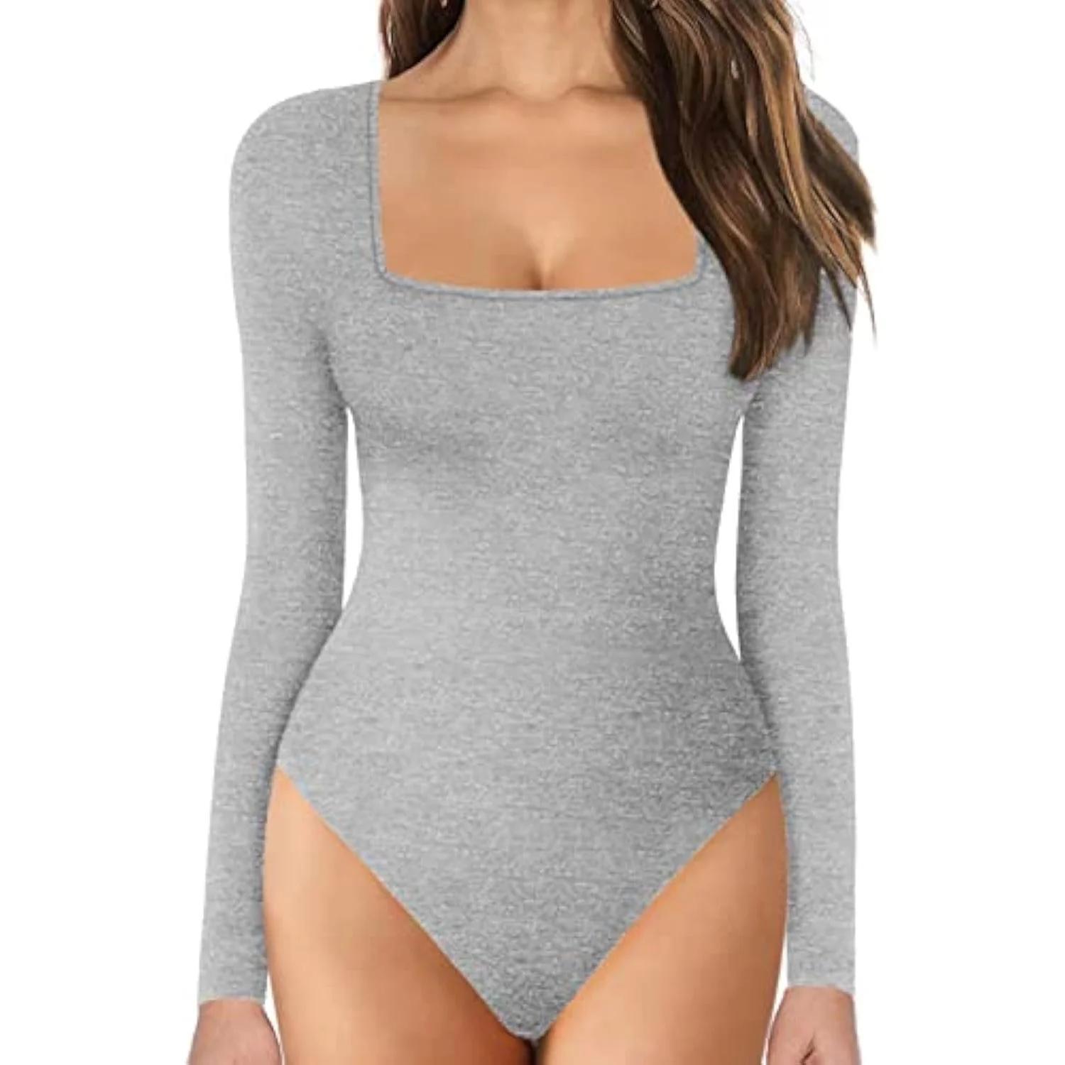 Women's Long Sleeve Snap Close Tummy Control Bodysuit Shapewear for Slimming & Support