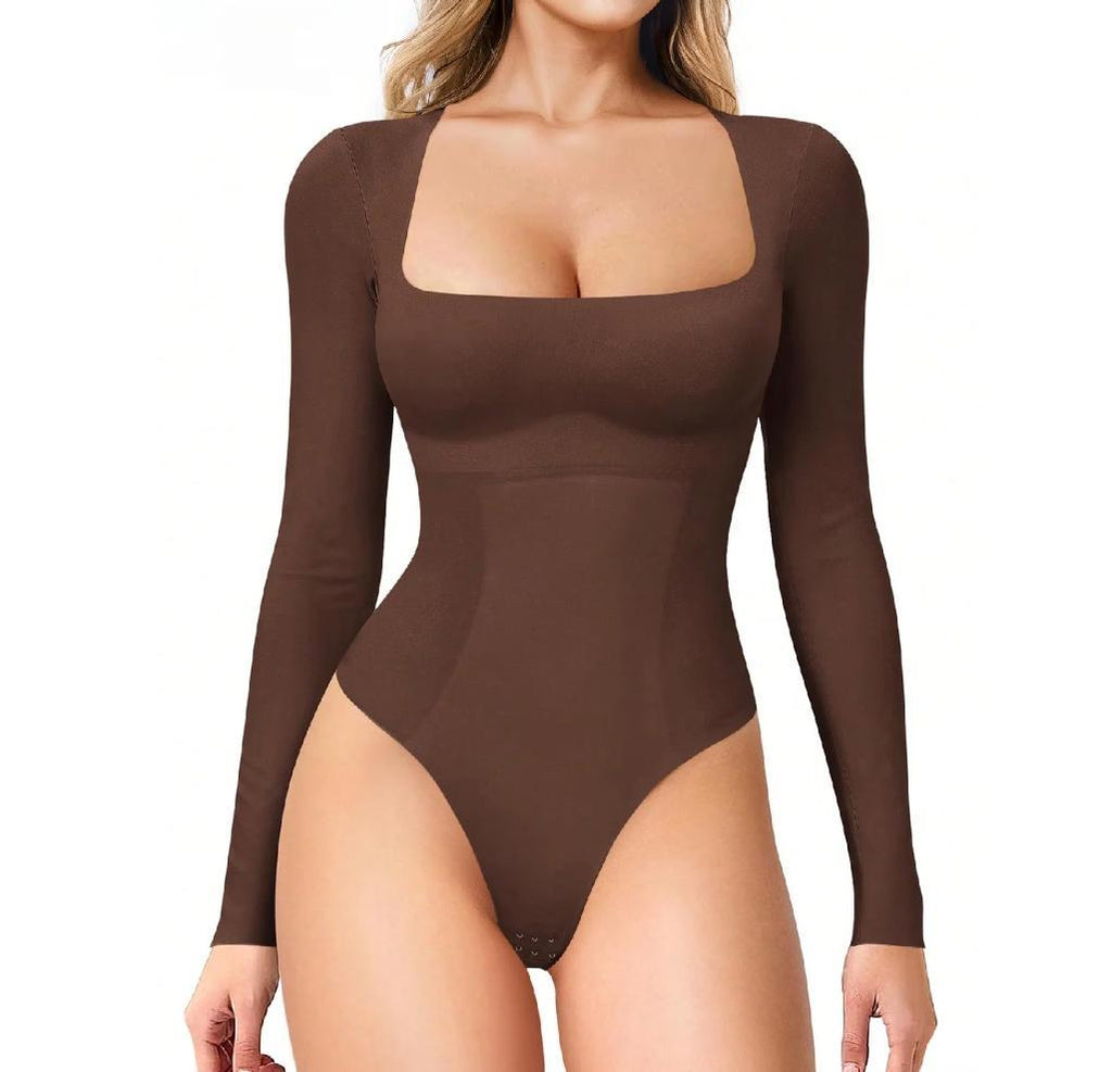 Women's Long Sleeve Snap Close Tummy Control Bodysuit Shapewear for Slimming & Support