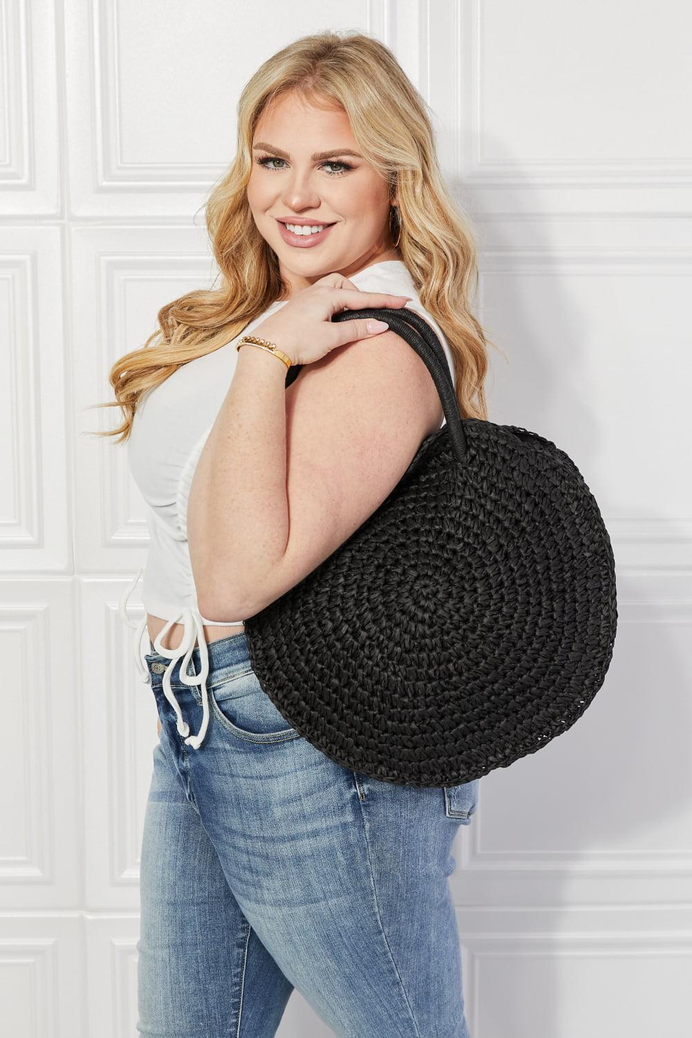 Justin Taylor Beach Date Straw Rattan Handbag in Black - Glamorous Boutique USA L.L.C.